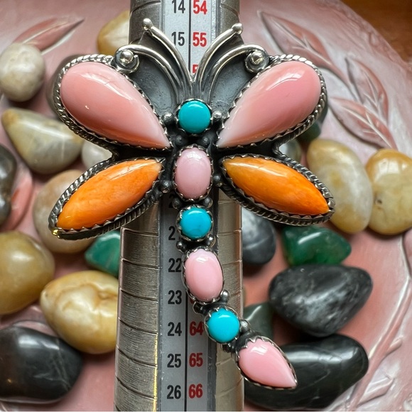 Multi Stone Sterling Silver Dragonfly Ring Size 8 - Picture 7 of 8